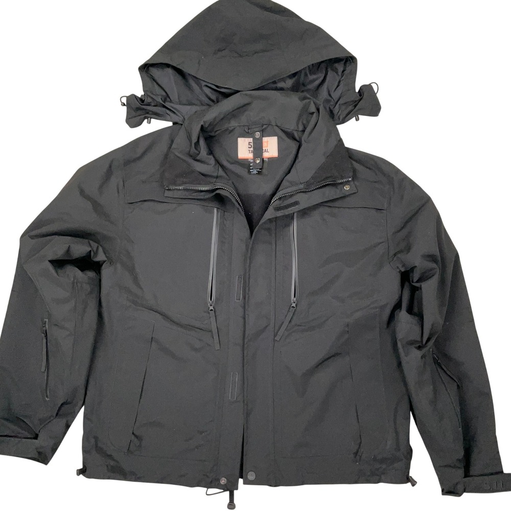 5.11+ Tactical Hooded Windbreaker Mens M Black Gorpocore Waterproof Outdoor Duty